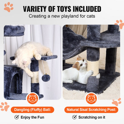 Cat Tree 160 cm Cat Tower with 2 Cat Condos Scratching Post Light Grey