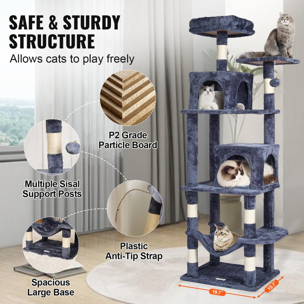 Cat Tree 160 cm Cat Tower with 2 Cat Condos Scratching Post Light Grey