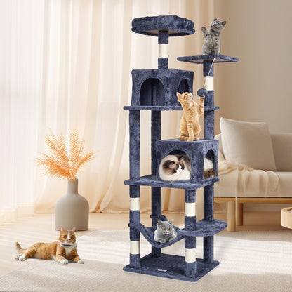 Cat Tree 160 cm Cat Tower with 2 Cat Condos Scratching Post Light Grey
