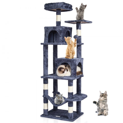 Cat Tree 160 cm Cat Tower with 2 Cat Condos Scratching Post Light Grey