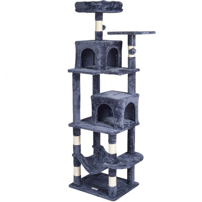Cat Tree 160 cm Cat Tower with 2 Cat Condos Scratching Post Light Grey