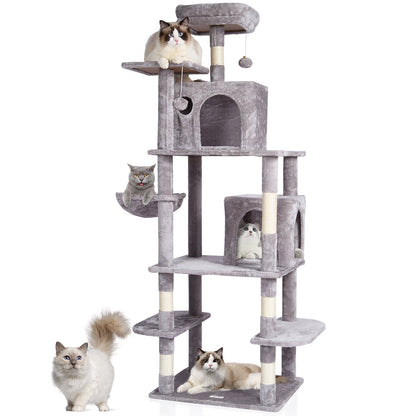 174 cm Light Grey Cat Tower with Condos and Sisal Scratching Posts