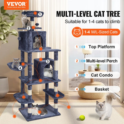 Multi-Level Cat Tree with Condos & Sisal Posts, 174 cm, Dark Grey