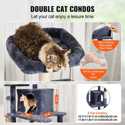 Multi-Level Cat Tree with Condos & Sisal Posts, 174 cm, Dark Grey