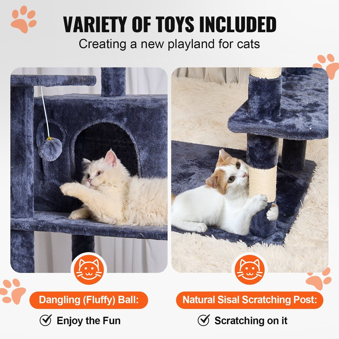 Multi-Level Cat Tree with Condos & Sisal Posts, 174 cm, Dark Grey