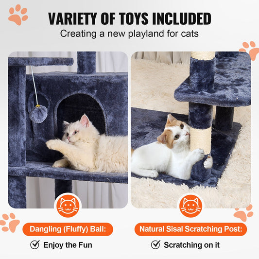 Multi-Level Cat Tree with Condos & Sisal Posts, 174 cm, Dark Grey