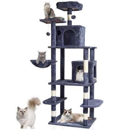 VEVOR Cat Tree 174 cm Cat Tower with Cat Condos Sisal Scratching Post Dark Grey