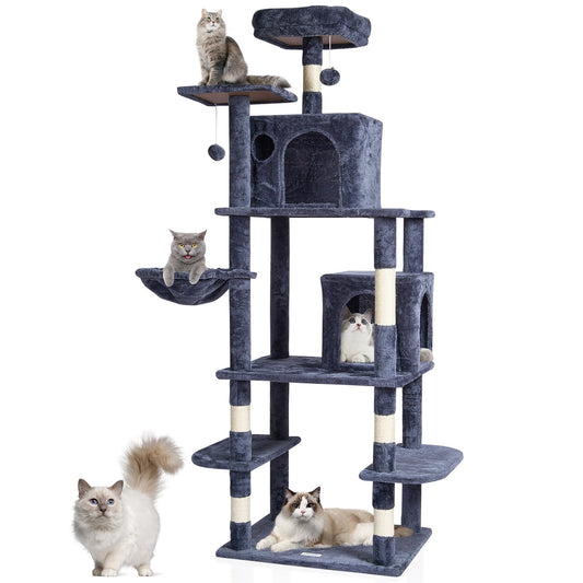 VEVOR Cat Tree 174 cm Cat Tower with Cat Condos Sisal Scratching Post Dark Grey