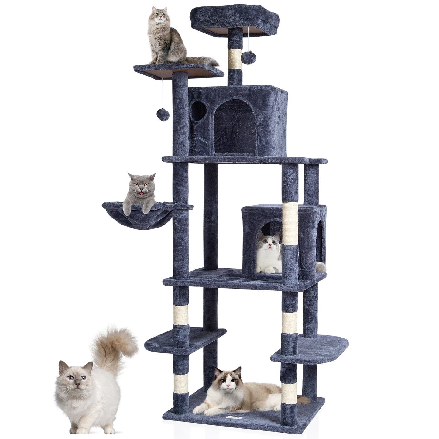 Multi-Level Cat Tree with Condos & Sisal Posts, 174 cm, Dark Grey
