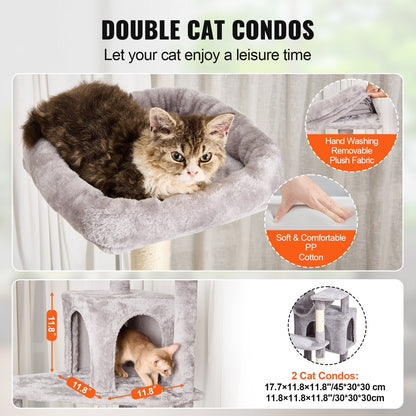 183 cm Cat Tower with 2 Condos and Scratching Post, Light Grey