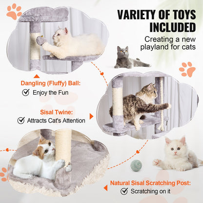 183 cm Cat Tower with 2 Condos and Scratching Post, Light Grey