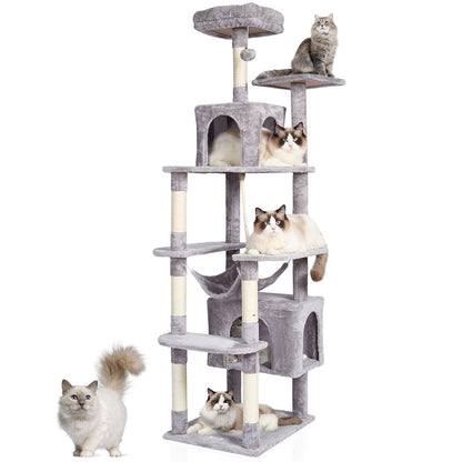 183 cm Cat Tower with 2 Condos and Scratching Post, Light Grey