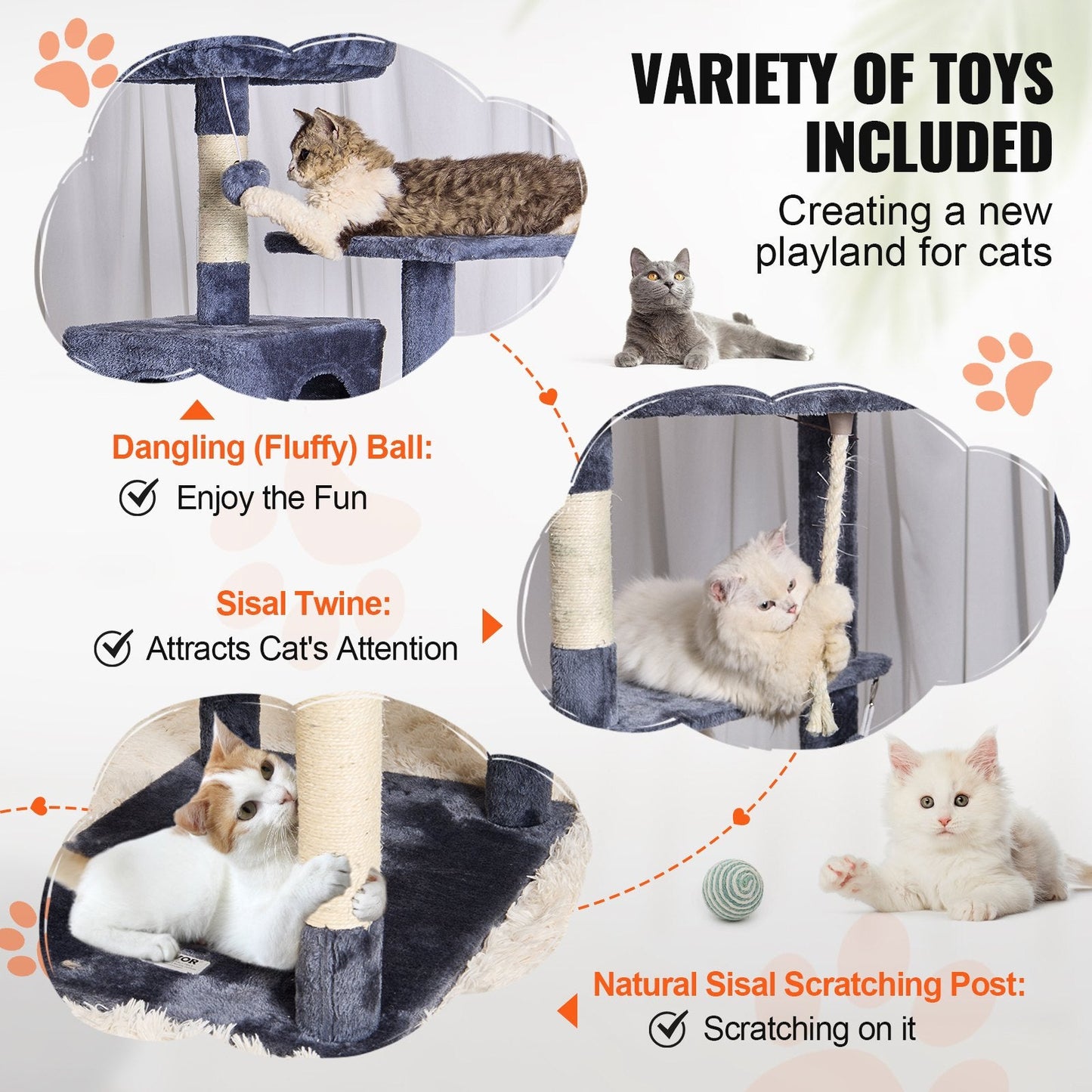 183cm Cat Tower with Condos and Sisal Posts in Dark Grey