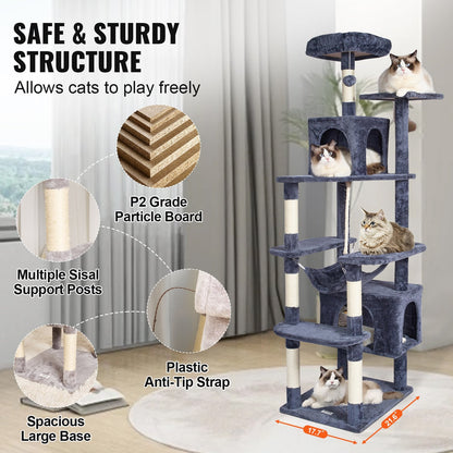 183cm Cat Tower with Condos and Sisal Posts in Dark Grey