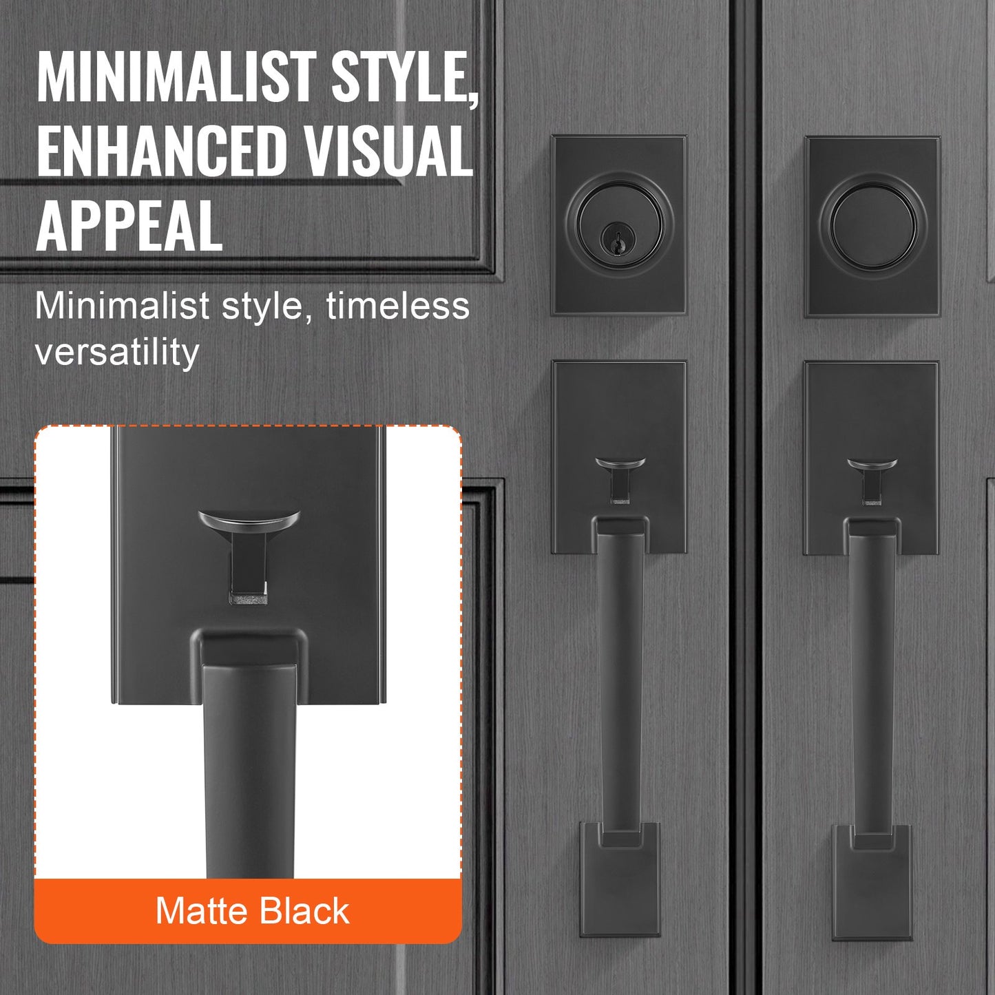 Double Door Handle Set, Matte Black Square Door Lever, Double Front Door Handle Set with Reversible Handle Lever, Heavy Duty Double Door Lock Set with Dummy, for Office Door or Front Door
