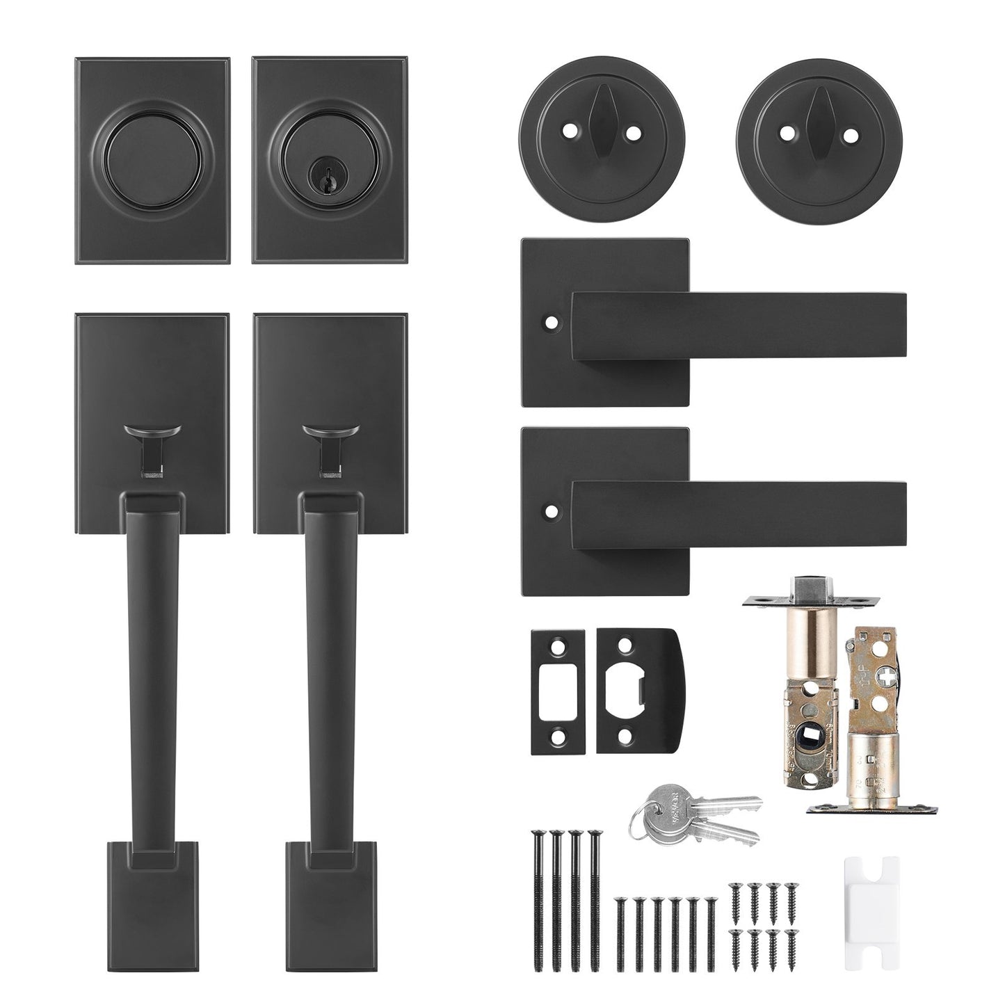Double Door Handle Set, Matte Black Square Door Lever, Double Front Door Handle Set with Reversible Handle Lever, Heavy Duty Double Door Lock Set with Dummy, for Office Door or Front Door