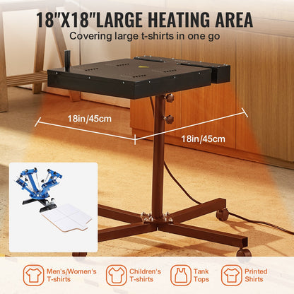 High Power Silk Screen Printing Dryer, 45 x 45 cm with Adjustable Stand