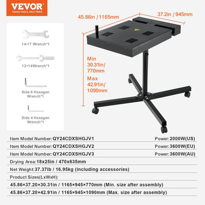 High-Power Silk Screen Printing Dryer with Adjustable Stand, 0.47 x 0.63 m
