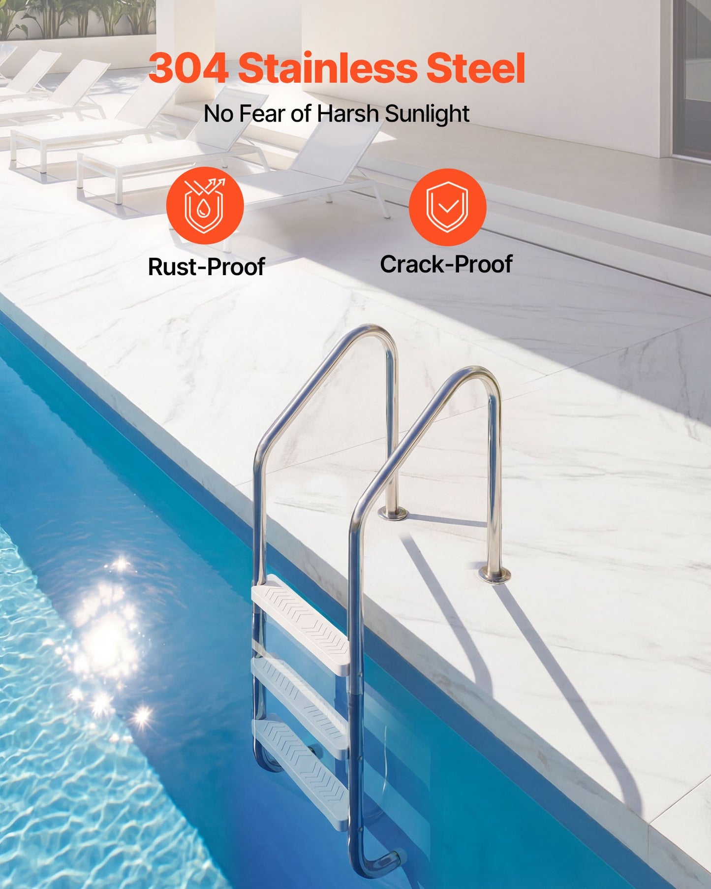 Swimming Pool Ladder, 3-Step Stairs with Double Handrails, Non-slip Heavy Duty Wide Steps, Stainless Steel Frame, 120 kg Capacity for 121.9-137.2 cm Inground Pools Entry/Exits, Indoor & Outdoor