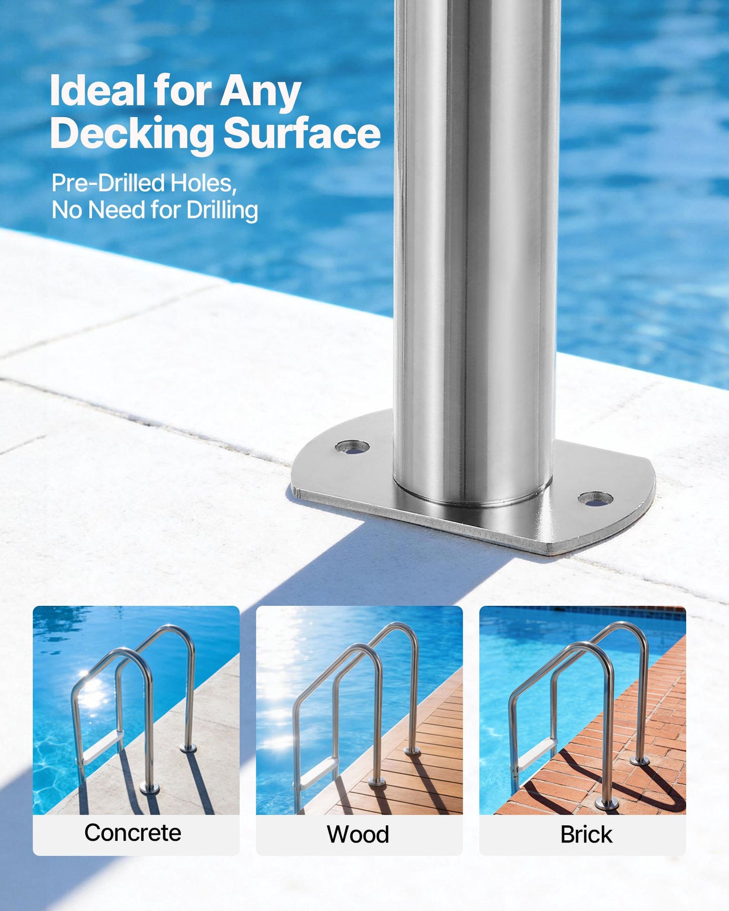 Swimming Pool Ladder, 3-Step Stairs with Double Handrails, Non-slip Heavy Duty Wide Steps, Stainless Steel Frame, 120 kg Capacity for 121.9-137.2 cm Inground Pools Entry/Exits, Indoor & Outdoor