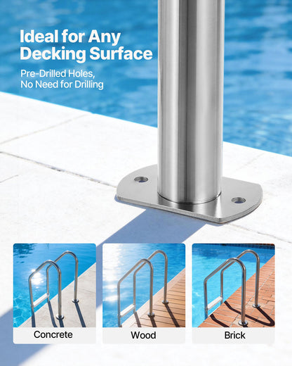 Swimming Pool Ladder, 3-Step Stairs with Double Handrails, Non-slip Heavy Duty Wide Steps, Stainless Steel Frame, 120 kg Capacity for 121.9-137.2 cm Inground Pools Entry/Exits, Indoor & Outdoor