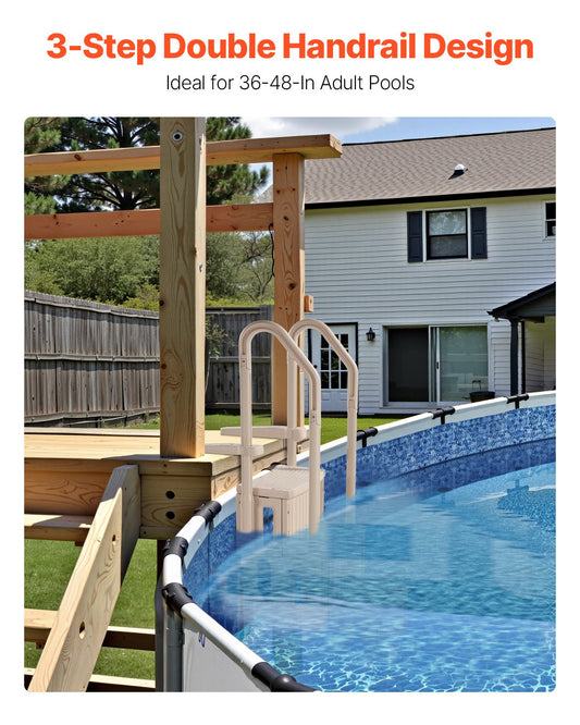 VEVOR 3-Step Taupe Robust Pool Ladder of 2 Handrails for 914.4-1219.2 mm Pools