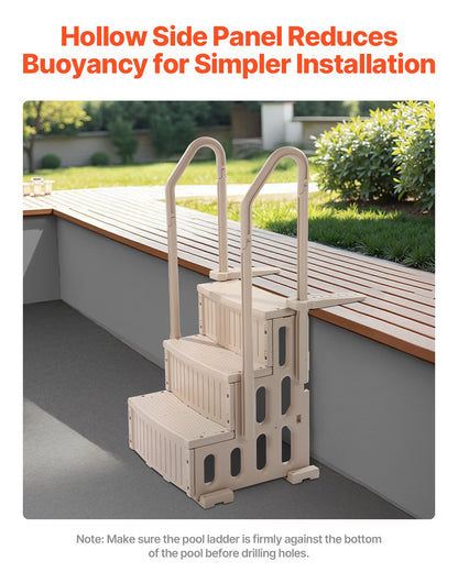 VEVOR 3-Step Taupe Robust Pool Ladder of 2 Handrails for 914.4-1219.2 mm Pools