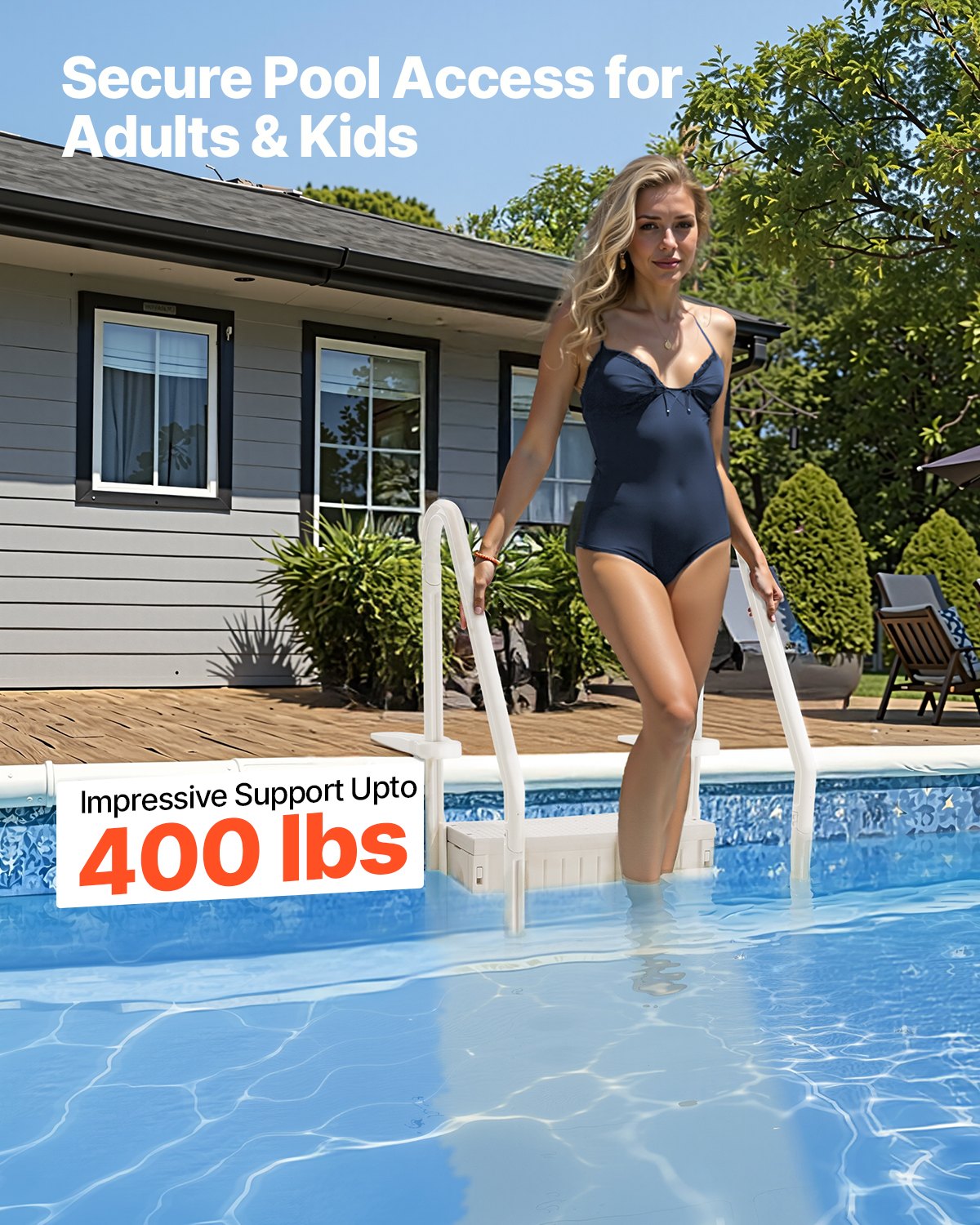 VEVOR 4-Step White Robust Pool Ladder of 2 Handrails for 1219.2-1371.6 mm Pools