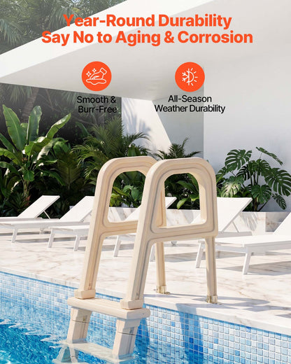 Swimming Pool Ladder, Inclined 5-Step Double Handrails Stair, Non-slip Wide Step, 136 kg Load Capacity, for 121.9-137.2 cm Inground & Above-ground Pools, Any Deck Surface, Indoor & Outdoor, Taupe