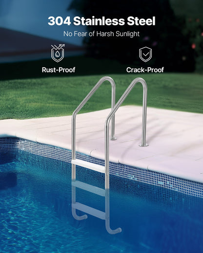VEVOR Stainless Steel Pool Ladder 3-Step & 2 Handrails for 1219.2-1371.6 mm Pool