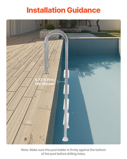 VEVOR 4-Step Stainless Steel Pool Ladder of 2 Handrail for 1371.6 mm Decked Pool