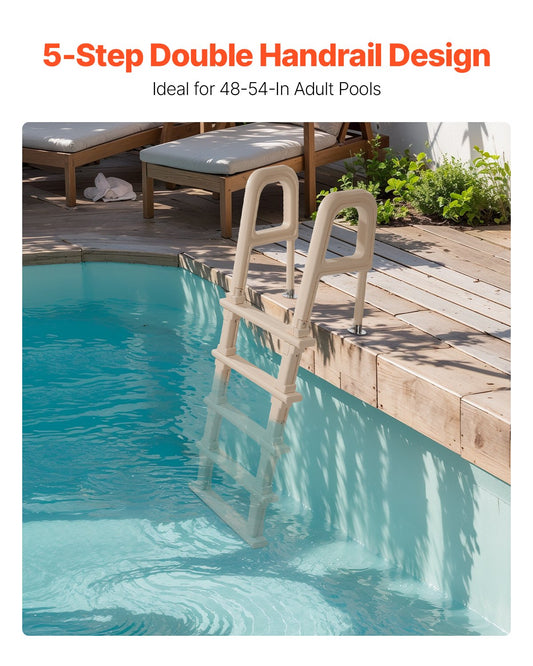 Inclined PE swimming pool ladder with textured non-slip steps for safer entry and exit