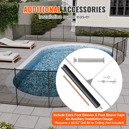 Removable Child Safety Pool Fence, 1.21 x 3.66m, Black Teslin PVC Mesh