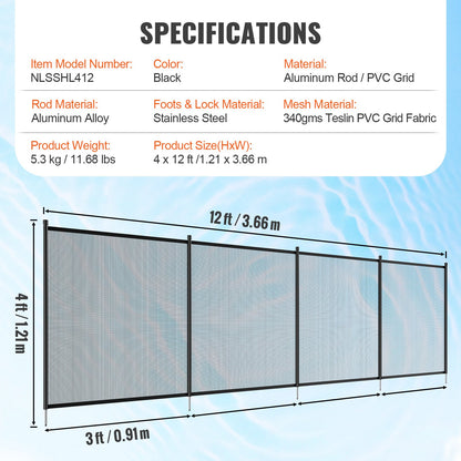 VEVOR Pool Fence, 4 x 12 FT Pool Fences for Inground Pools, Removable Child Safety
