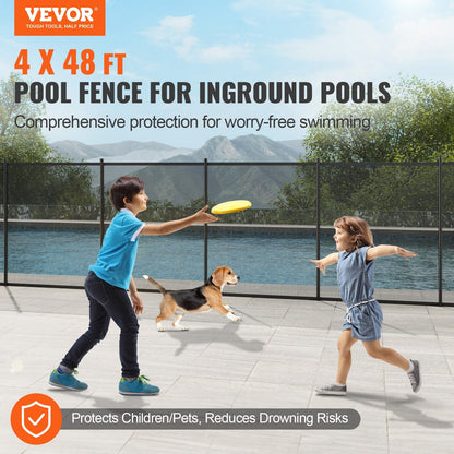 Removable 1.21 x 14.63m Child Safety Pool Fence for Inground Pools, Black Mesh