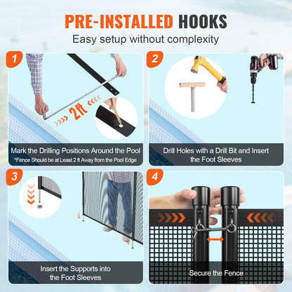 VEVOR Pool Fence, 4 x 48 FT Pool Fences for Inground Pools, Removable Child Safety