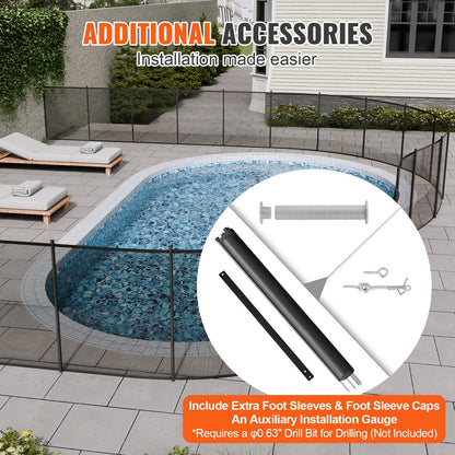 Removable Child Safety Pool Fence, 1.21 x 21.95m, Black Teslin Mesh, Easy Install