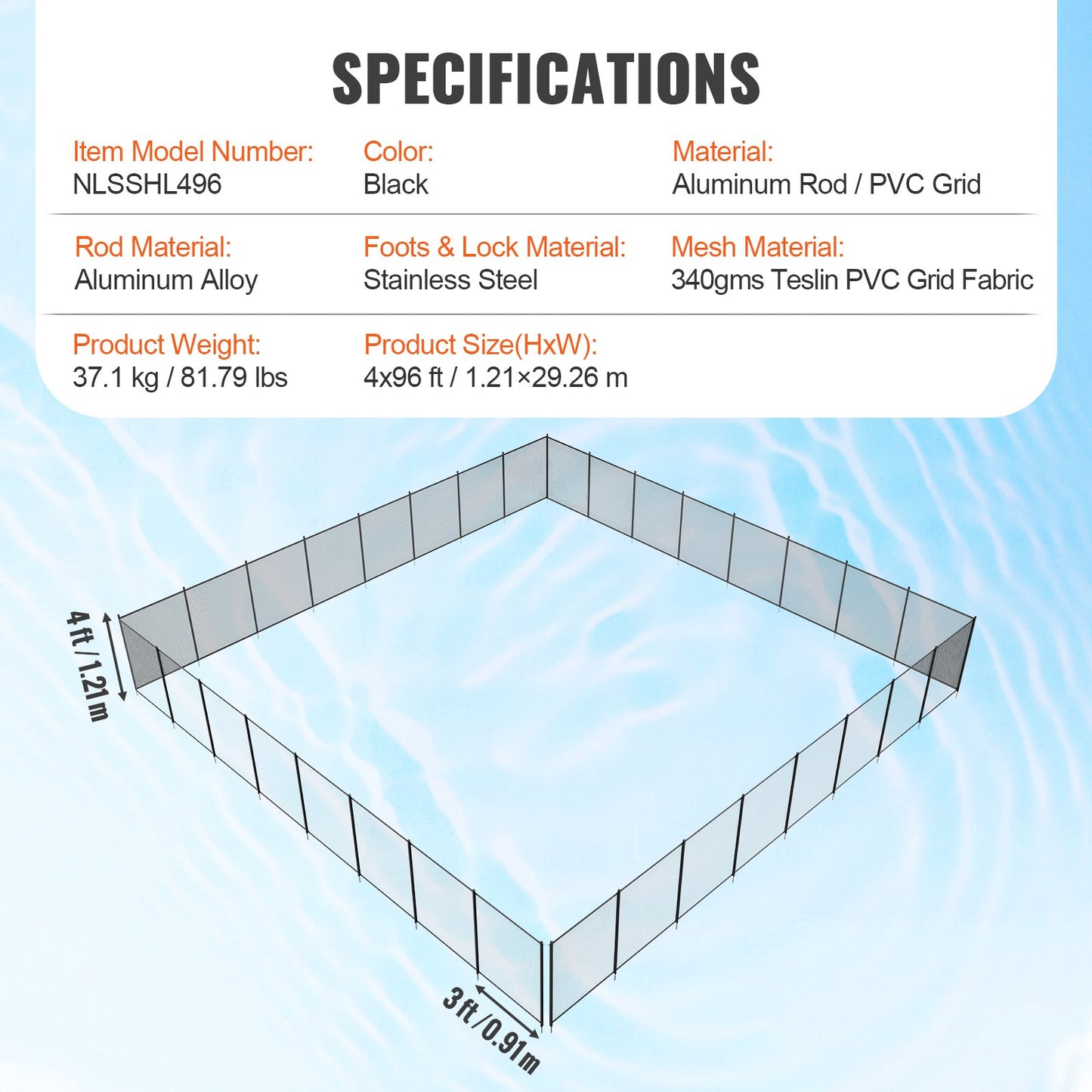 VEVOR Pool Fence, 4 x 96 FT Pool Fences for Inground Pools, Removable Child Safety