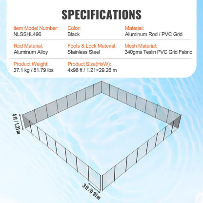VEVOR Pool Fence, 4 x 96 FT Pool Fences for Inground Pools, Removable Child Safety