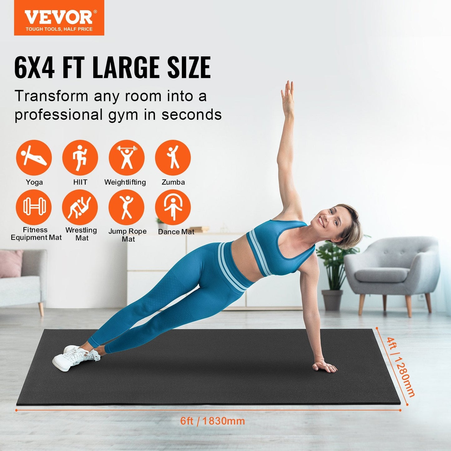 Premium Non-Slip Yoga Mat, 1.8x1.2m, with Bag & Strap for Home Workouts