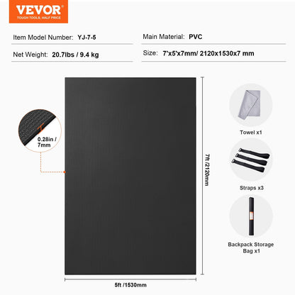 Large Non-Slip Premium Yoga Mat with Carry Bag & Strap, 2.12x1.53m, 9.4kg