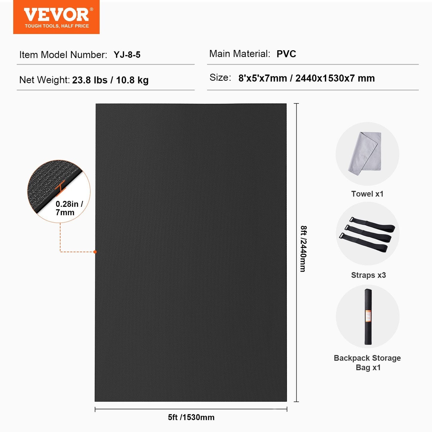 Large Non-Slip Yoga & Exercise Mat - 2.44x1.53m, with Bag & Carry Strap