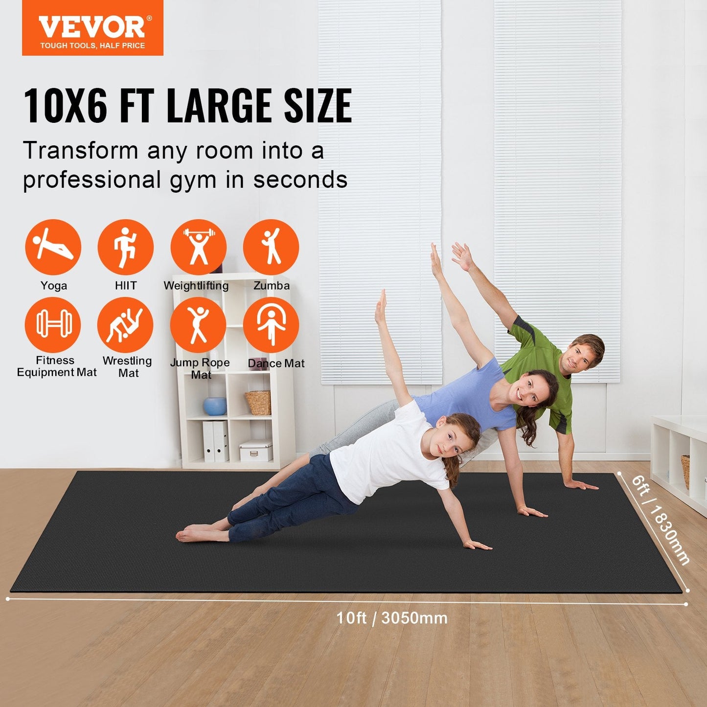 Premium Non-Slip Yoga Mat - 3x1.8m High-Density, Cushioned & Portable Mat