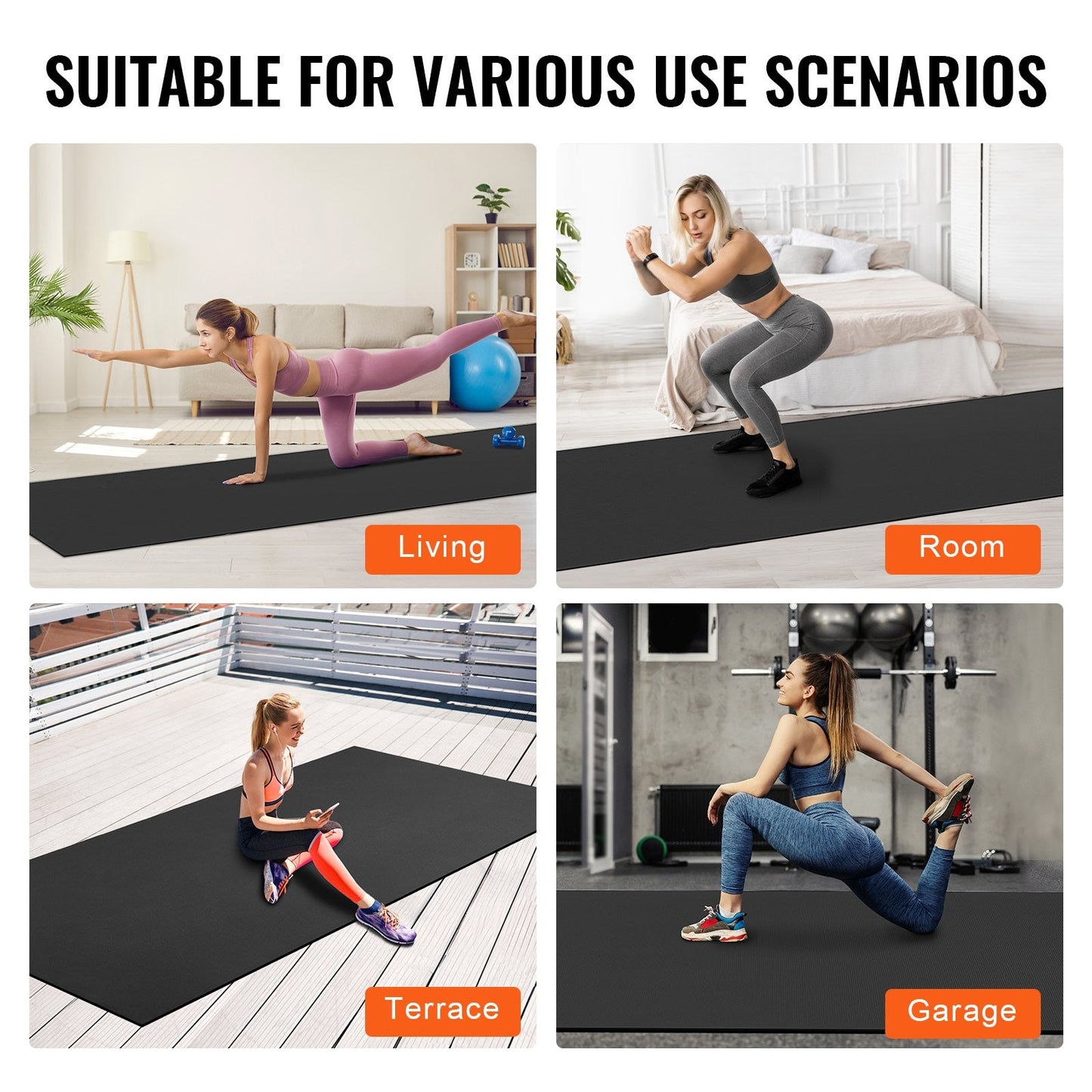 Large High-Density Non-Slip Exercise Mat with Carry Bag, 3.6x1.8m for Home Workouts