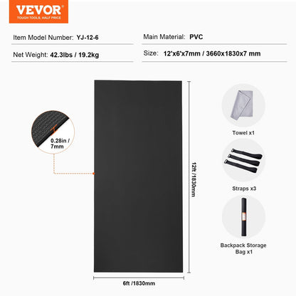 Large High-Density Non-Slip Exercise Mat with Carry Bag, 3.6x1.8m for Home Workouts