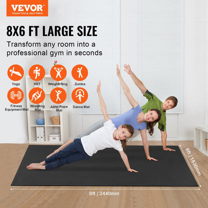 Large Non-Slip Yoga Mat with Carrying Strap, 2.4x1.8m for Home Workouts