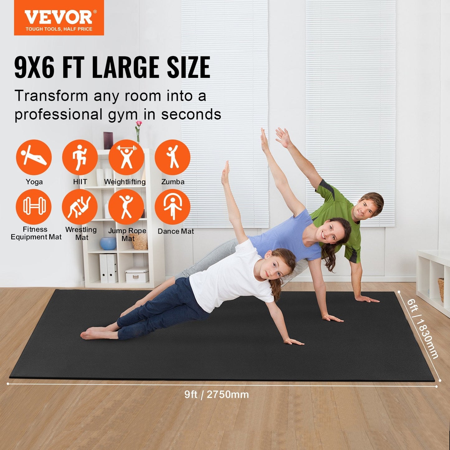 Premium Non-Slip Yoga & Exercise Mat, 2.75x1.83m, with Bag & Strap, 14.5kg
