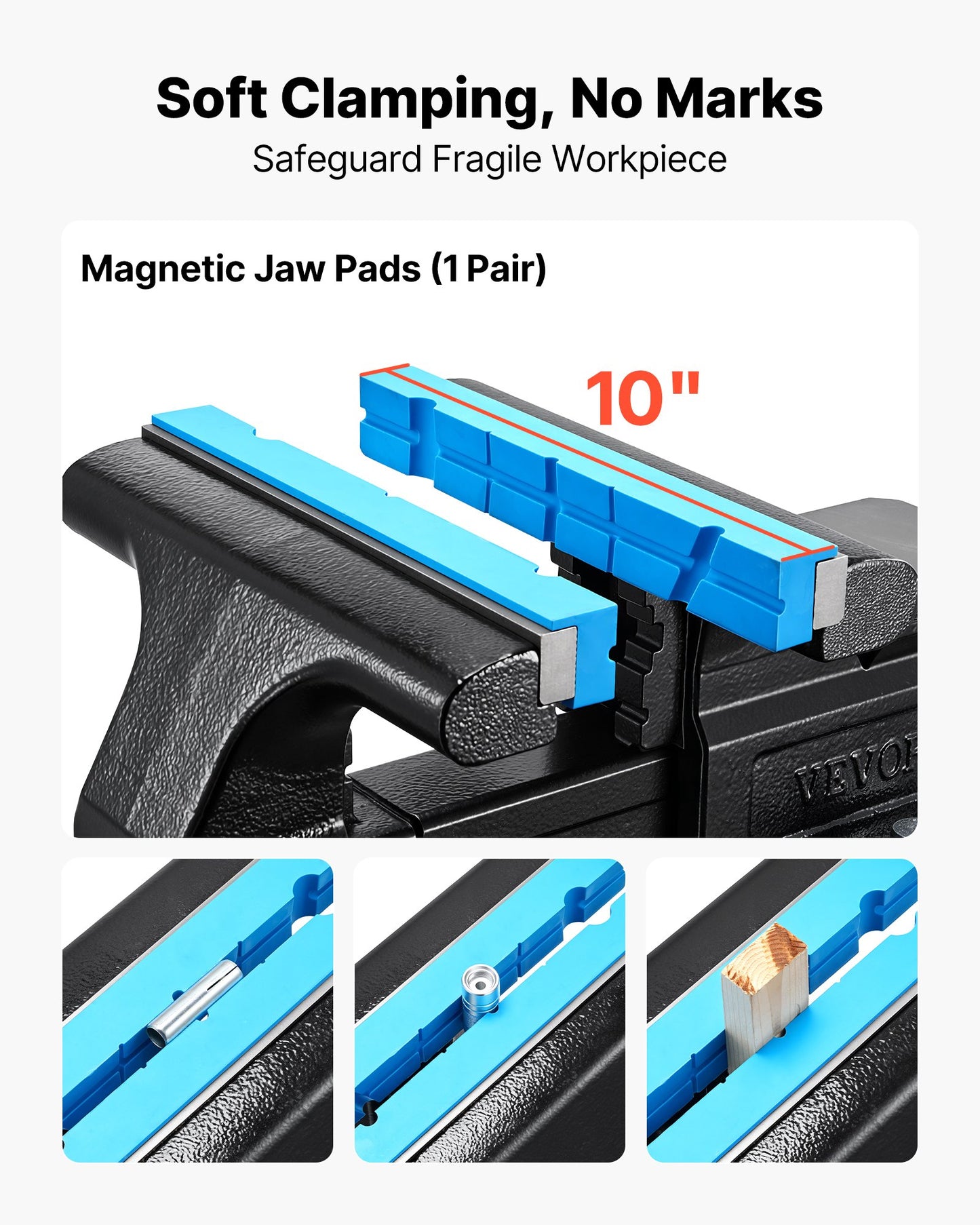 Heavy Duty Bench Vise, 254 mm Jaw Width, Multi-Purpose Ductile Iron Bench Vise with Anvil and 360-Degree Locking Swivel Base, 109 mm Throat Depth, 254 mm Jaw Opening, for Drilling, Pipe Cutting