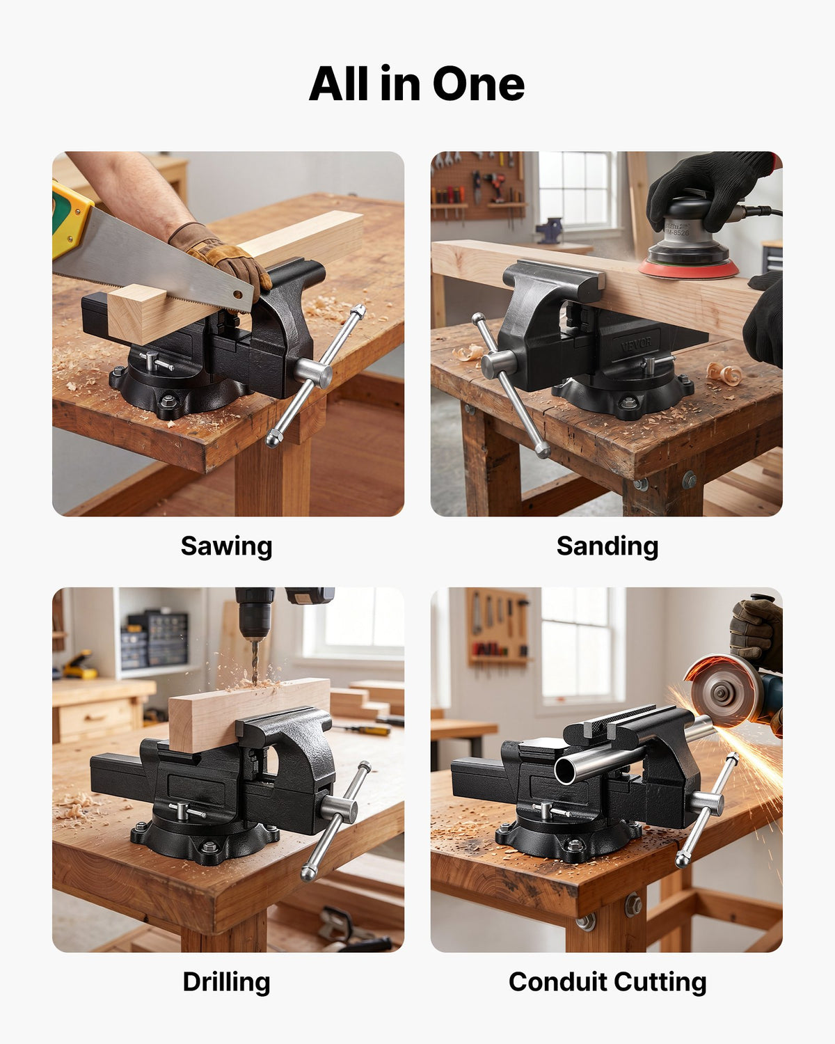 Heavy Duty Bench Vise, 254 mm Jaw Width, Multi-Purpose Ductile Iron Bench Vise with Anvil and 360-Degree Locking Swivel Base, 109 mm Throat Depth, 254 mm Jaw Opening, for Drilling, Pipe Cutting