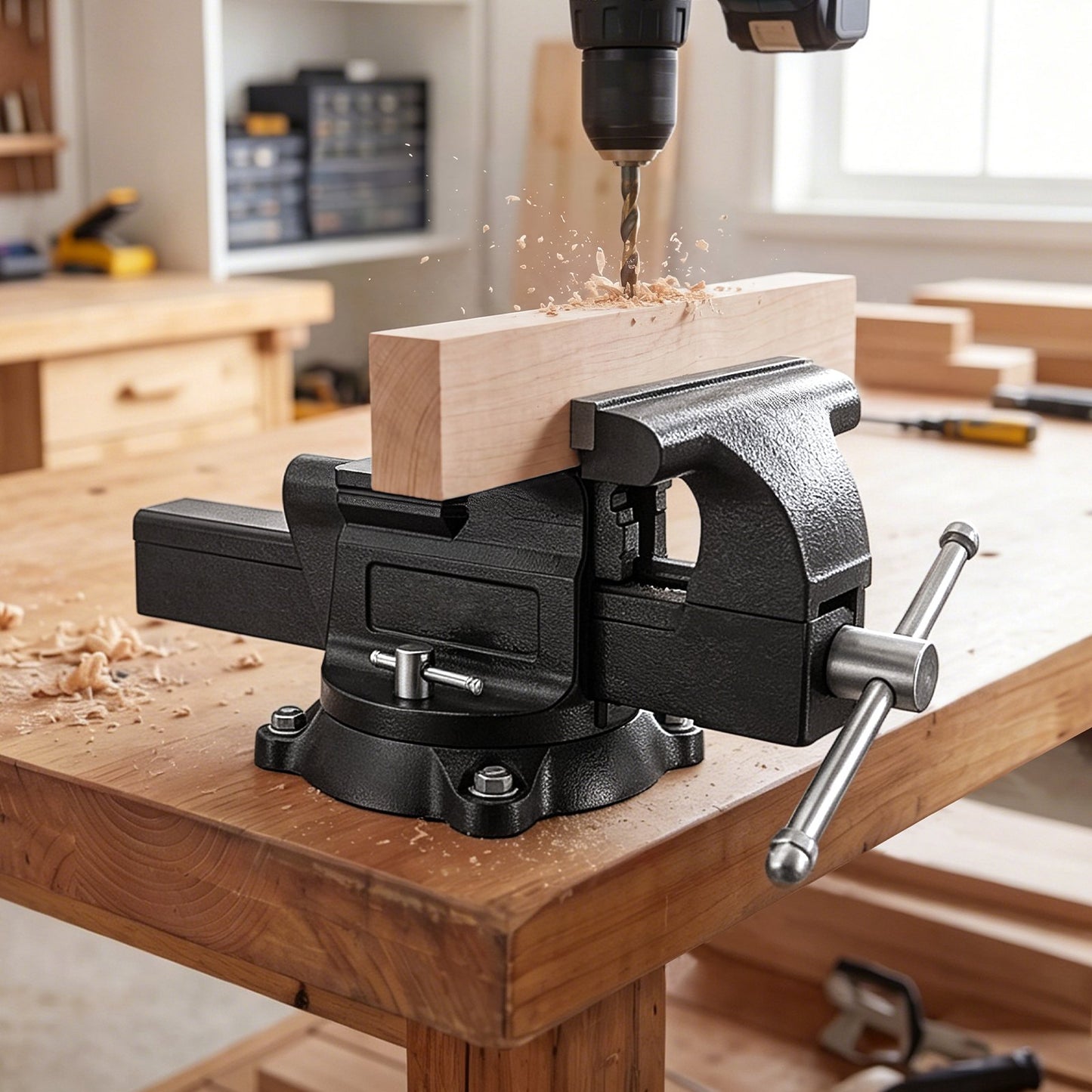 Heavy Duty Bench Vise, 254 mm Jaw Width, Multi-Purpose Ductile Iron Bench Vise with Anvil and 360-Degree Locking Swivel Base, 109 mm Throat Depth, 254 mm Jaw Opening, for Drilling, Pipe Cutting
